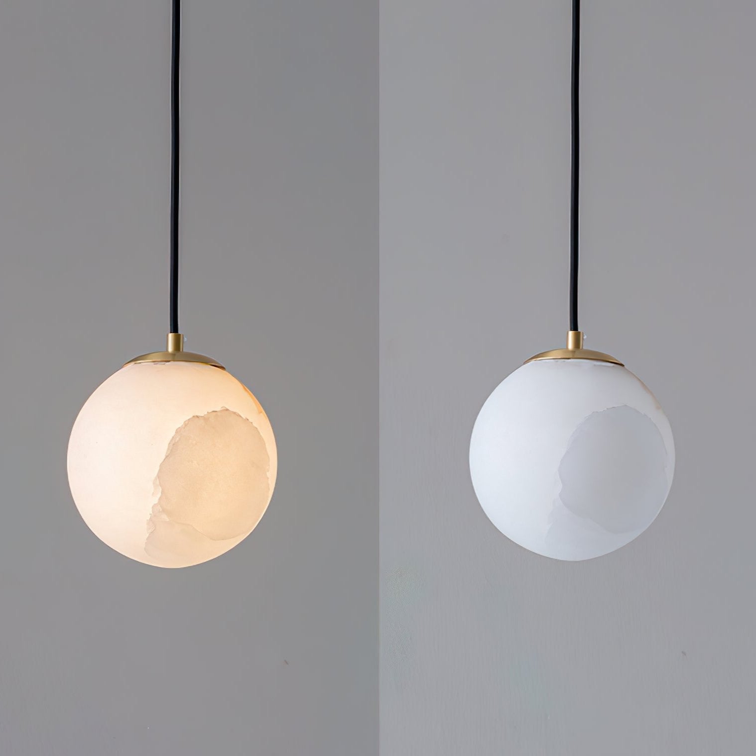 Pendant Light Alabaster Globe 3.9–5.9 in Adjustable Bedroom Dining Hanging Ceiling Lamp Modern Minimalist Stone Fixture | Thomler