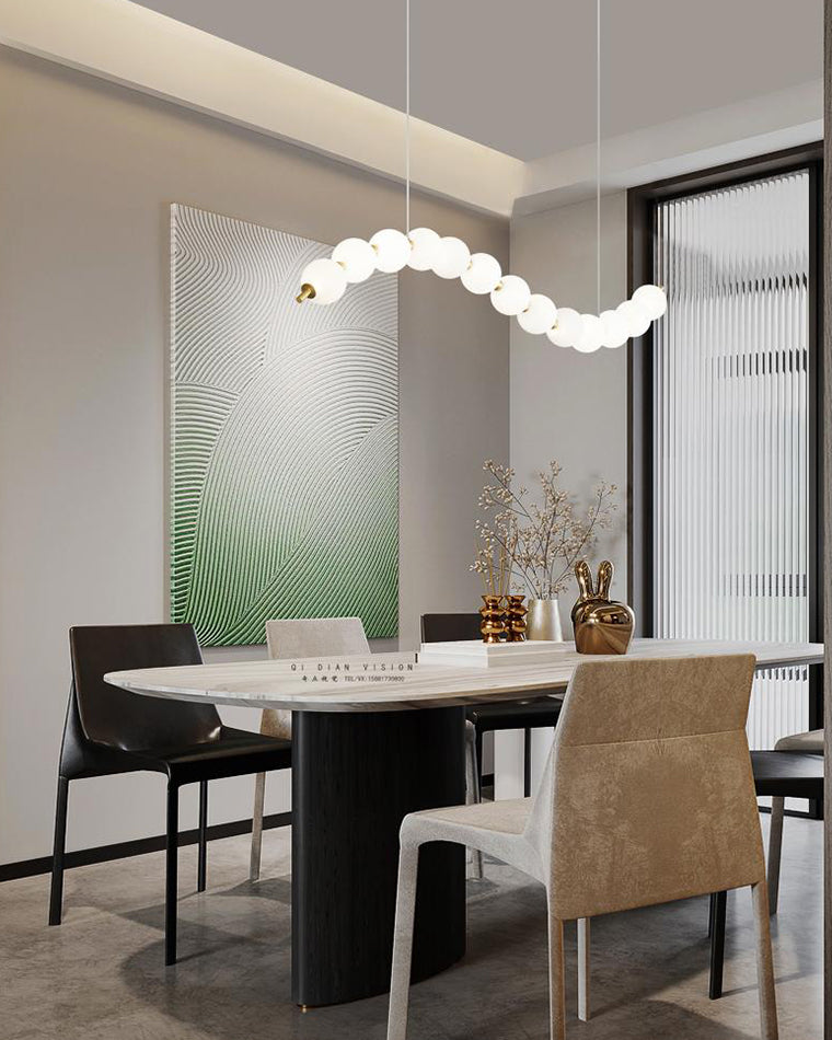 Chandelier Milk Glass String 39 in Modern Dining Room Kitchen Living Room Lighting Fixture | Thomler