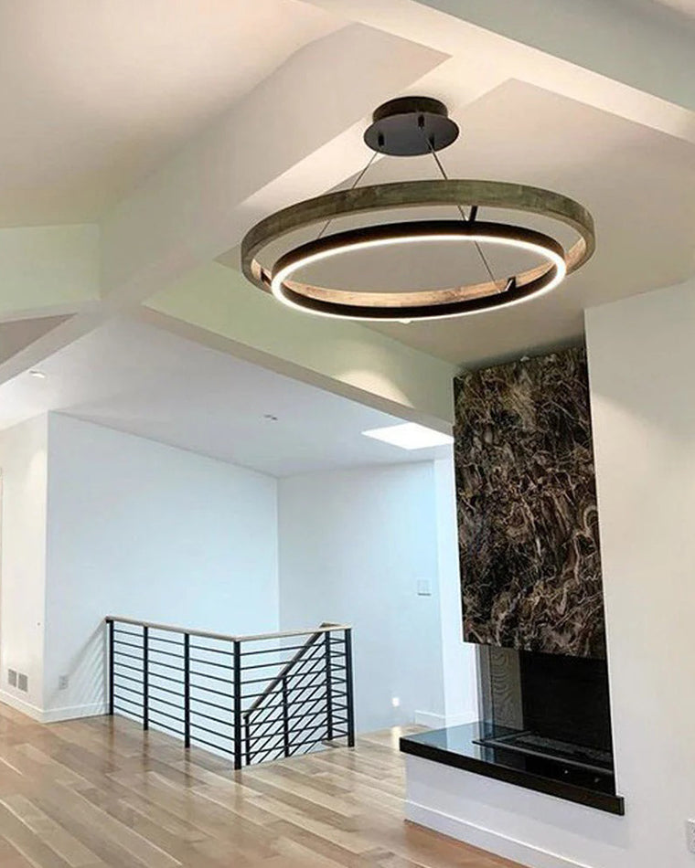 Pendant Light Wood Ring 60.0 cm (23.6") LED Dining Room Adjustable Hanging Ceiling Chandelier Modern Farmhouse Kitchen Island | Thomler