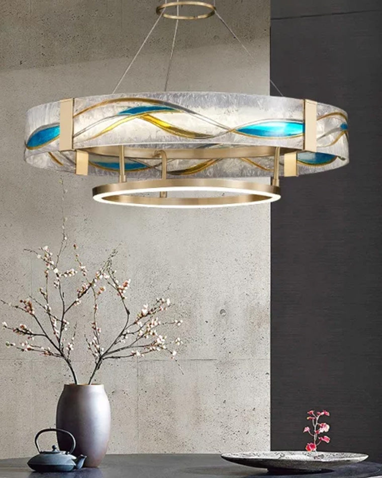 Chandelier Glass Brass 17.7 in Adjustable LED Dining Room Living Room Lighting Fixture | Thomler