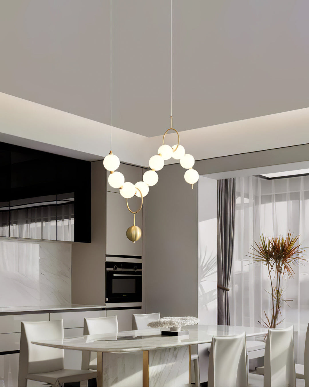 Chandelier Milk Glass String 39 in Modern Dining Room Kitchen Living Room Lighting Fixture | Thomler