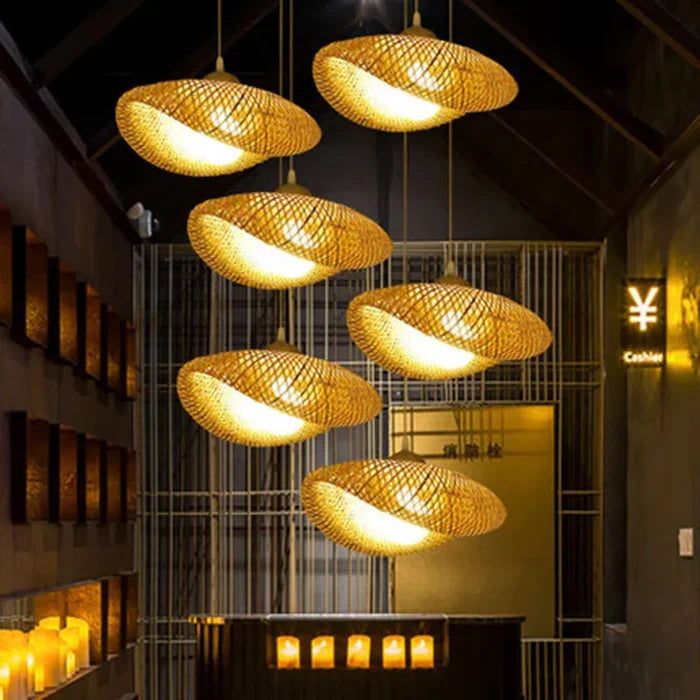 Handwoven Rattan Pendant Light Fixture Natural Woven Ceiling Lamp Rustic Farmhouse Hanging Light for Dining Room Kitchen Island Boho Home | Thomler