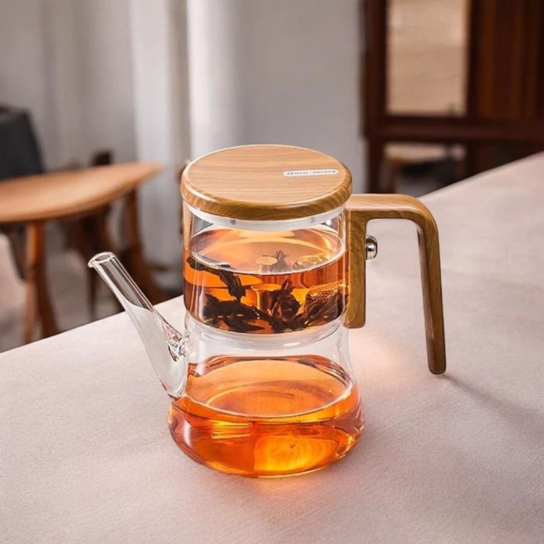 Glass Tea Brewer with Lift-Mechanism Strainer – Heat-Safe Carafe for Loose Leaf Infusion | Thomler