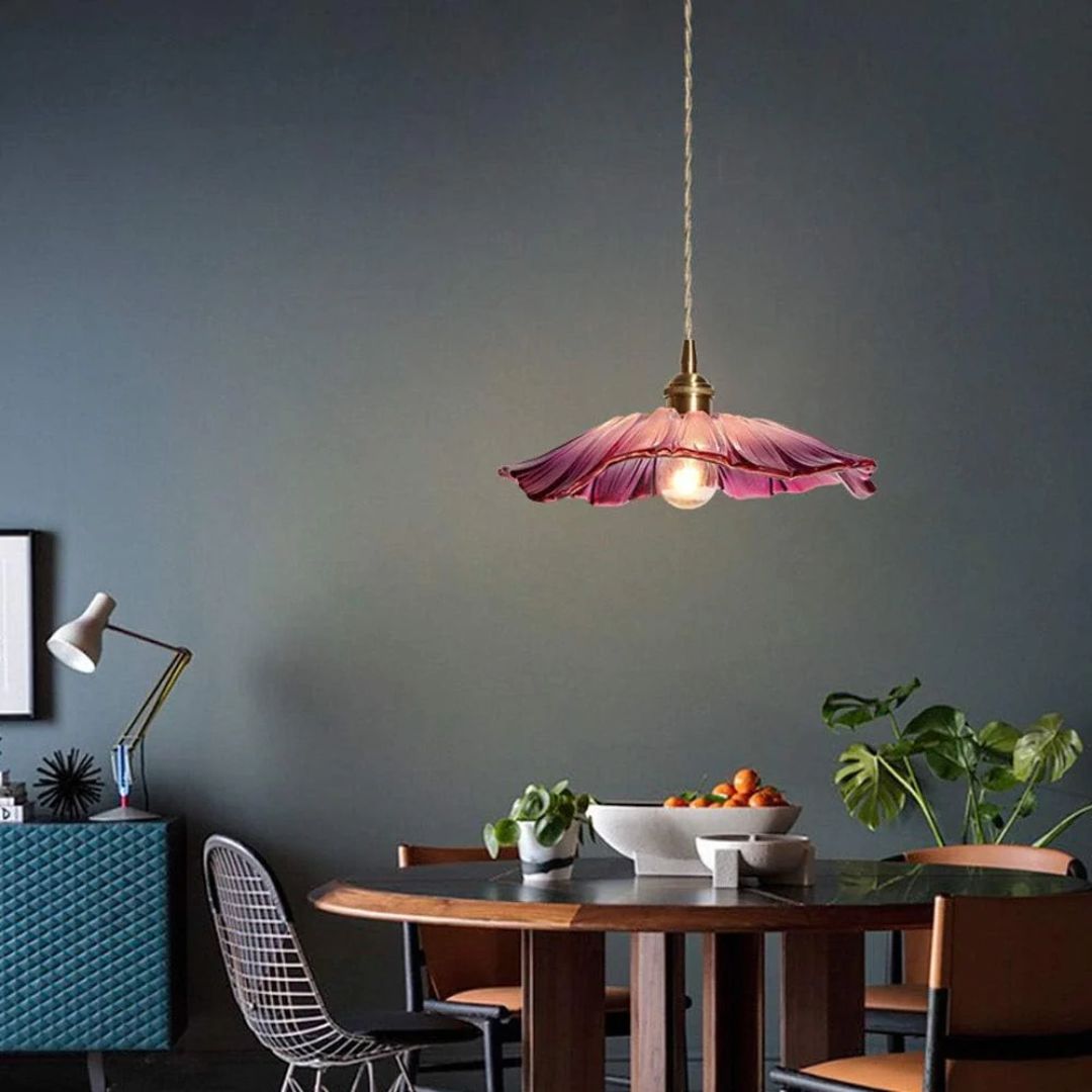 Pendant Light Ribbed Glass 28.0 cm Deep Red Dining Table Hanging Ceiling Lamp Vintage Hallway Lighting E27 | Thomler