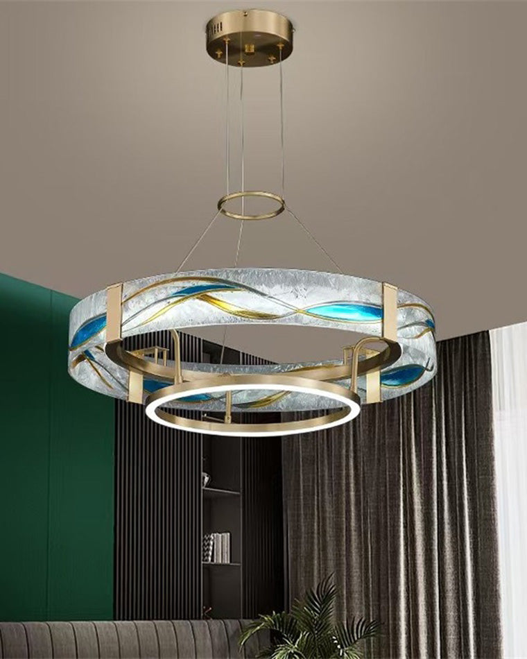 Chandelier Glass Brass 17.7 in Adjustable LED Dining Room Living Room Lighting Fixture | Thomler