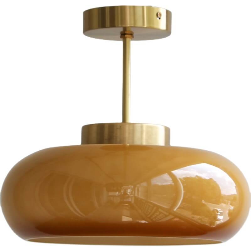 Ceiling Light Brass Glass 11.0 in Yellow Semi-Flush Mount Bedroom Living Room Lighting | Thomler