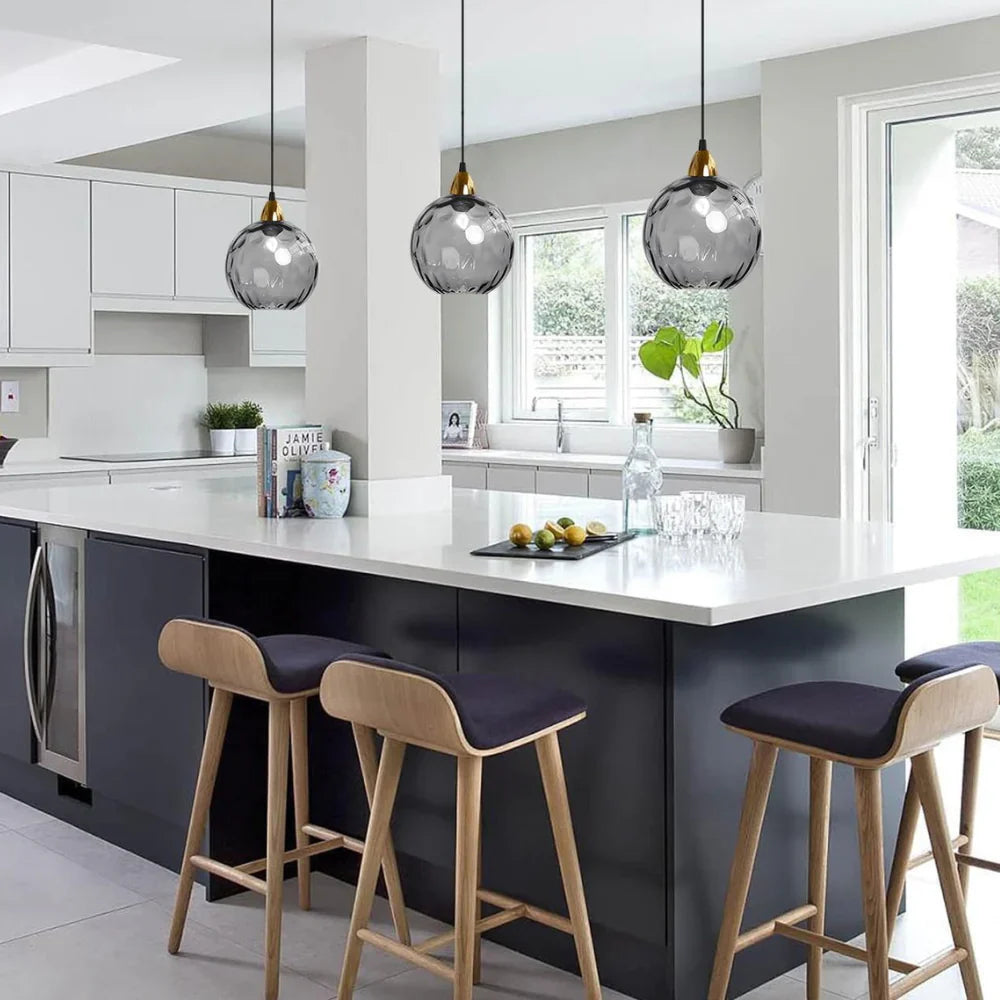 Pendant Light Ripple Glass 7.9 in Sphere Adjustable Dining Room Kitchen Hanging Ceiling Lamp Modern Nordic Minimalist Fixture | Thomler