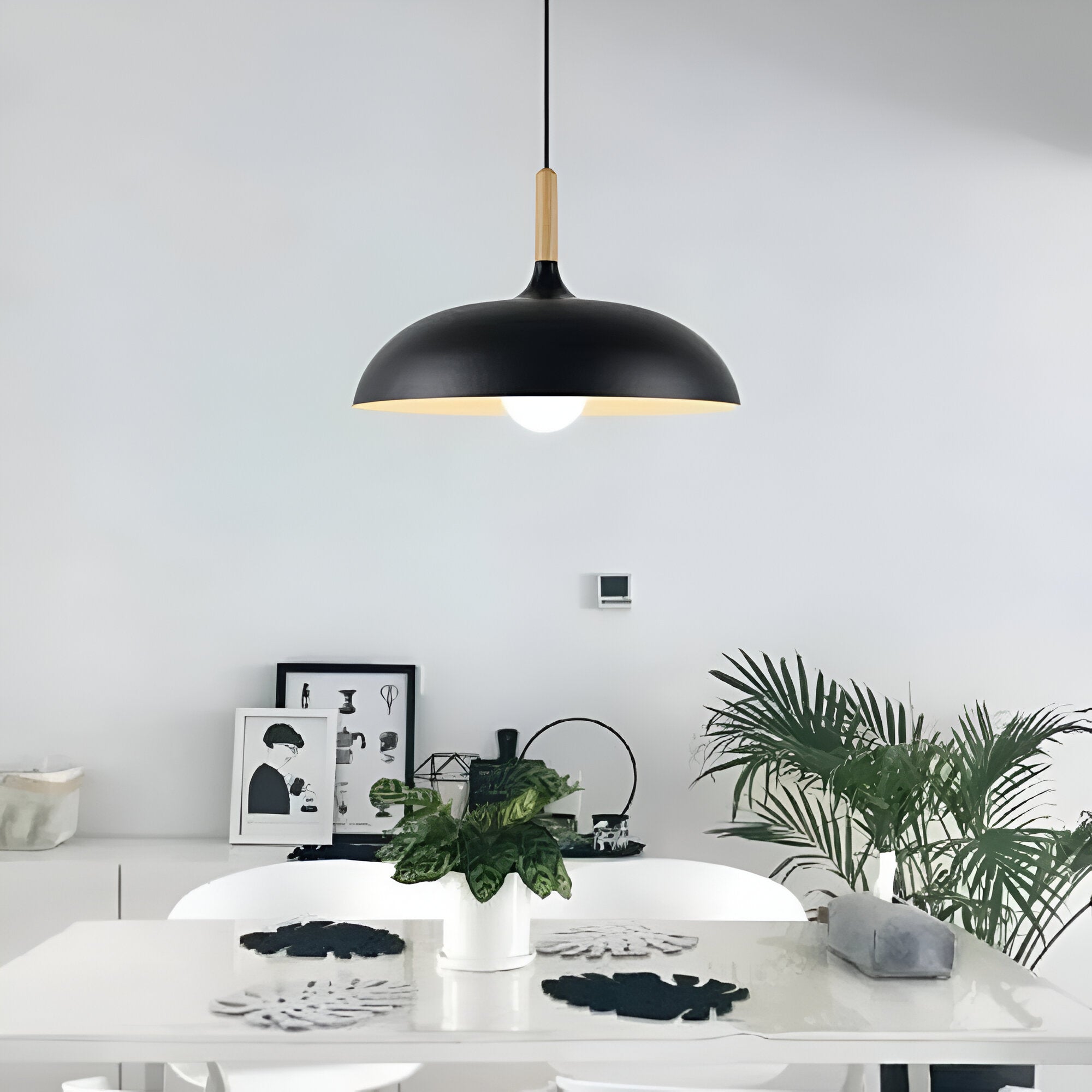 Pendant Light Wood Iron Shade Ø35.0–60.0 cm Dining Room Kitchen Island Japandi Scandinavian Hanging Ceiling Lamp E27 | Thomler
