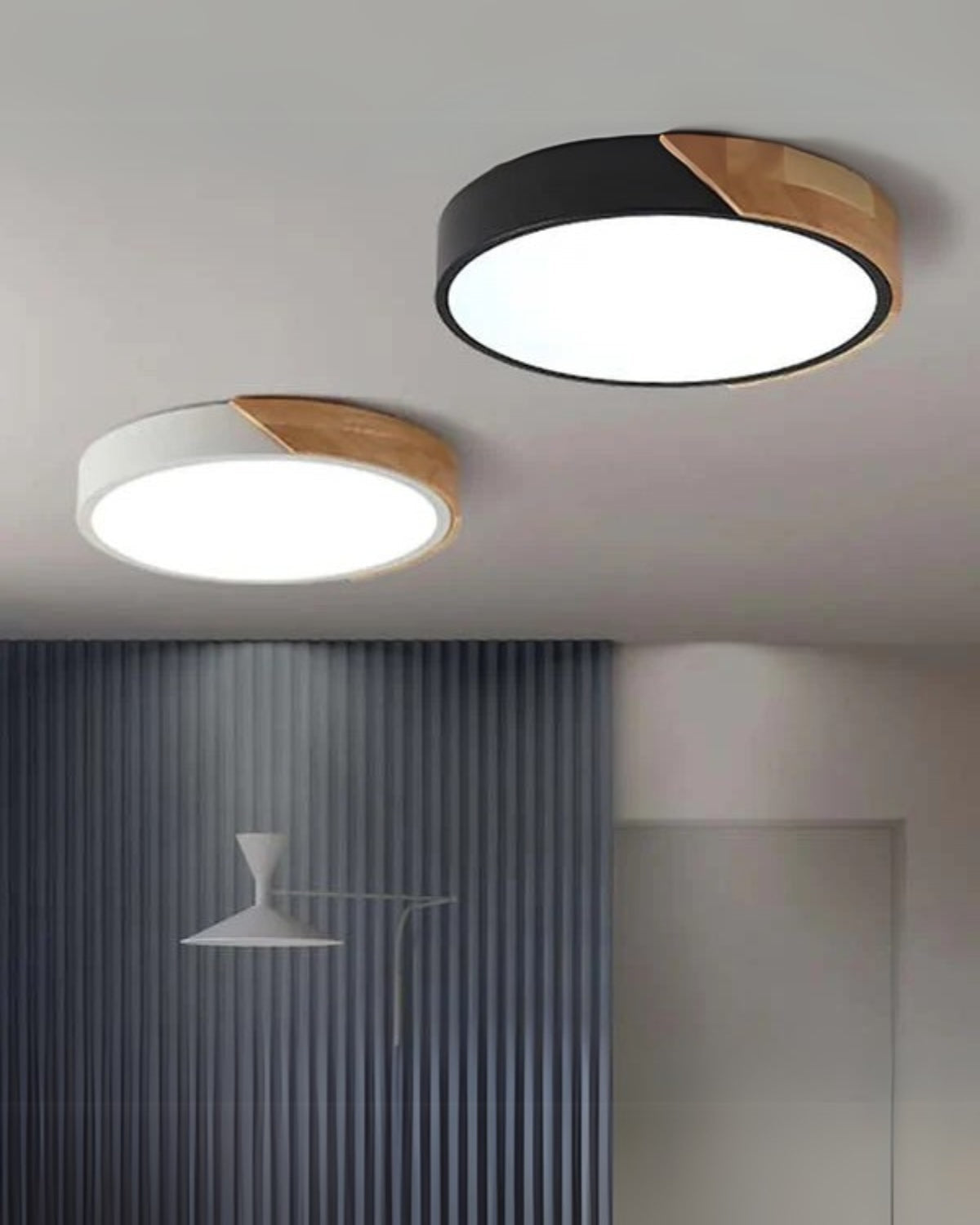 Moderne ronde plafondlamp met houtaccent en LED verlichting – minimalistische designlamp in 23 30 40 50 en 60 cm | Sansoti