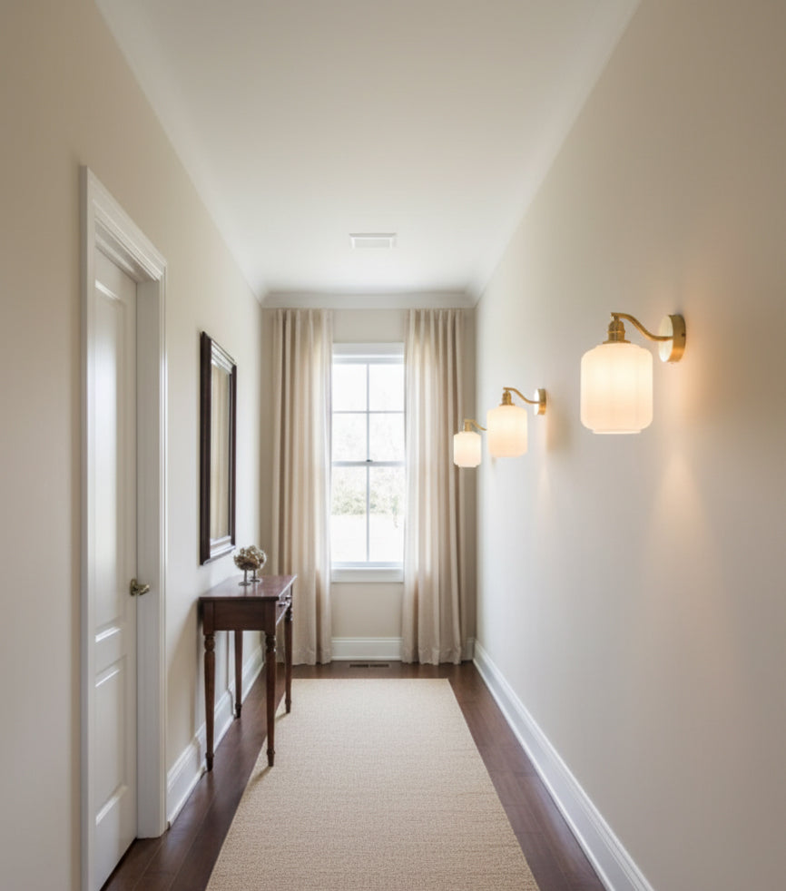 Wall Lamp Brass 9.8 in White Glass Indoor Bedroom Living Room Accent Light | Thomler
