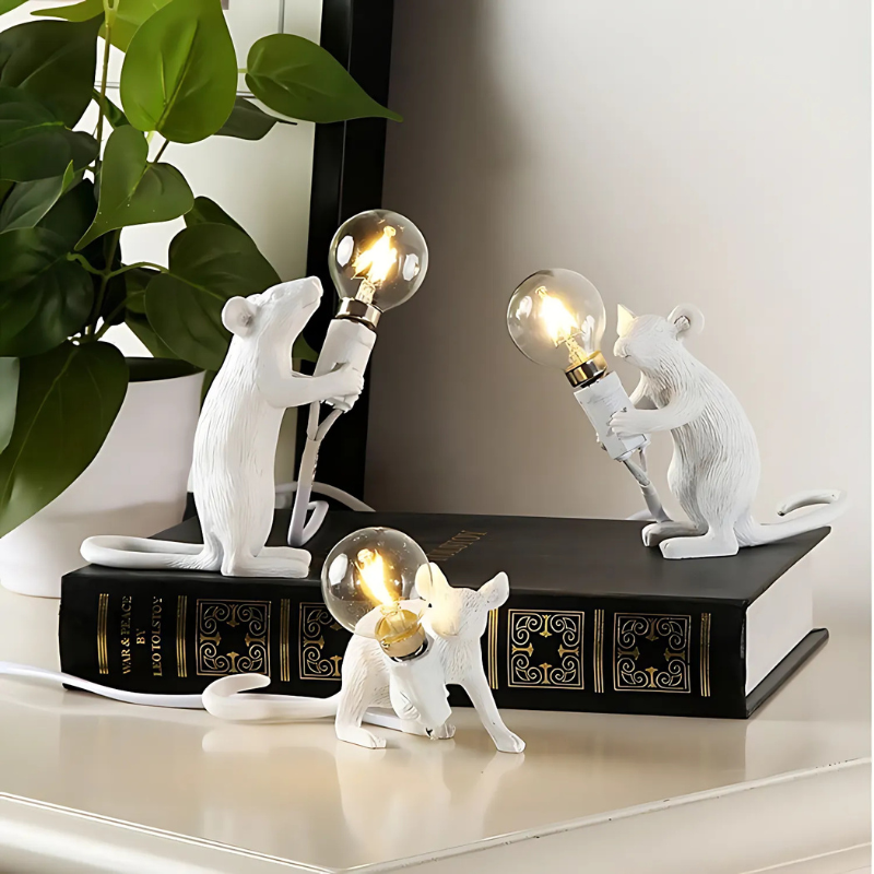 Whimsical Mouse Desk Lamp with LED Light – Resin Novelty Accent for Tables, Shelves & Nightstands | Thomler