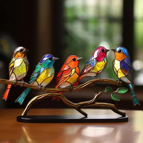 Hand-Painted Metal Bird Figurines for Shelf & Mantel | Colorful Tabletop Decor Set | Modern Perched Birds for Living Room, Bedroom, Office | Thomler