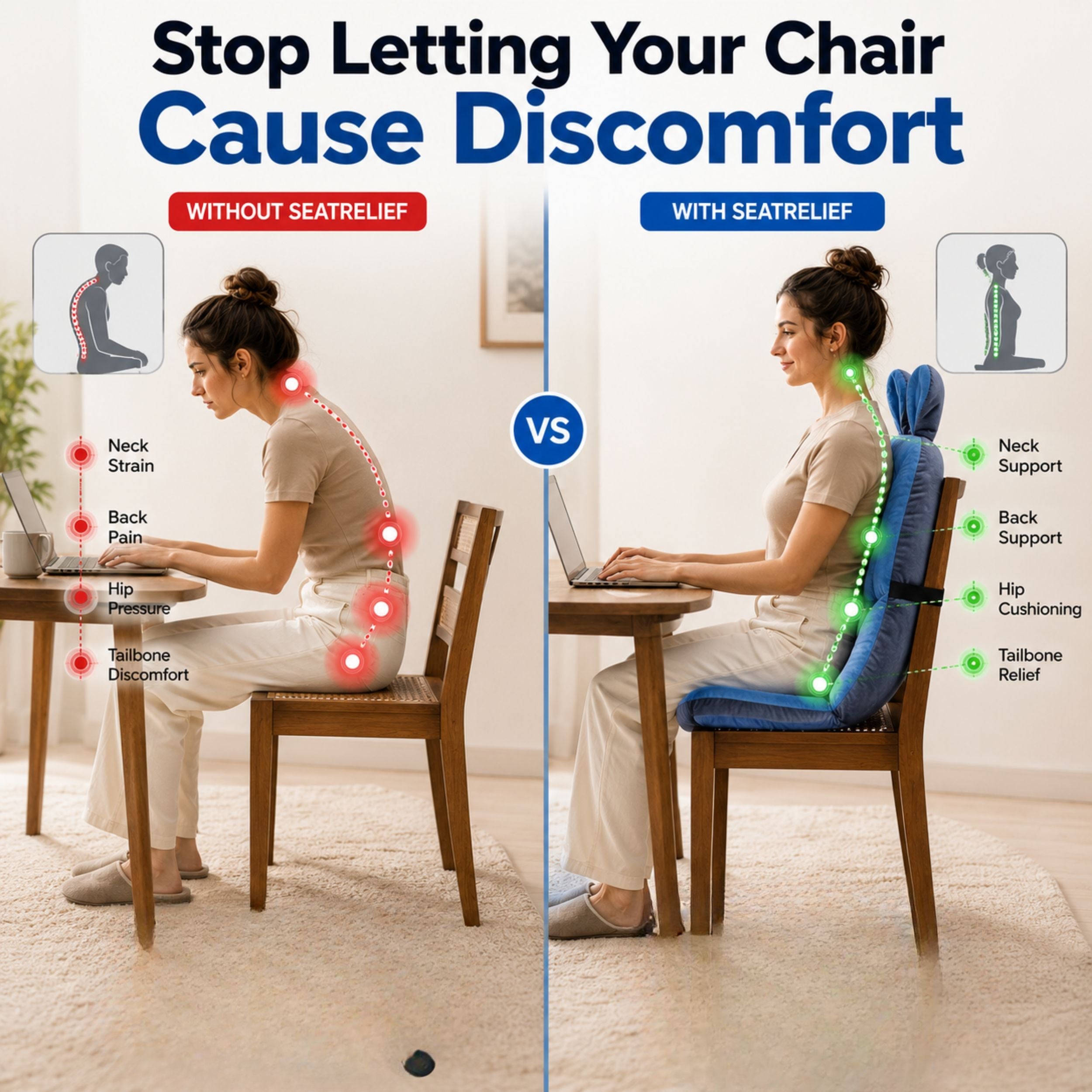 Tailbone Support Seat Pad with Memory Foam for Office Chair Car Wheelchair Relief from Lower Back Sciatica Discomfort Universal Fit Removabl | Thomler