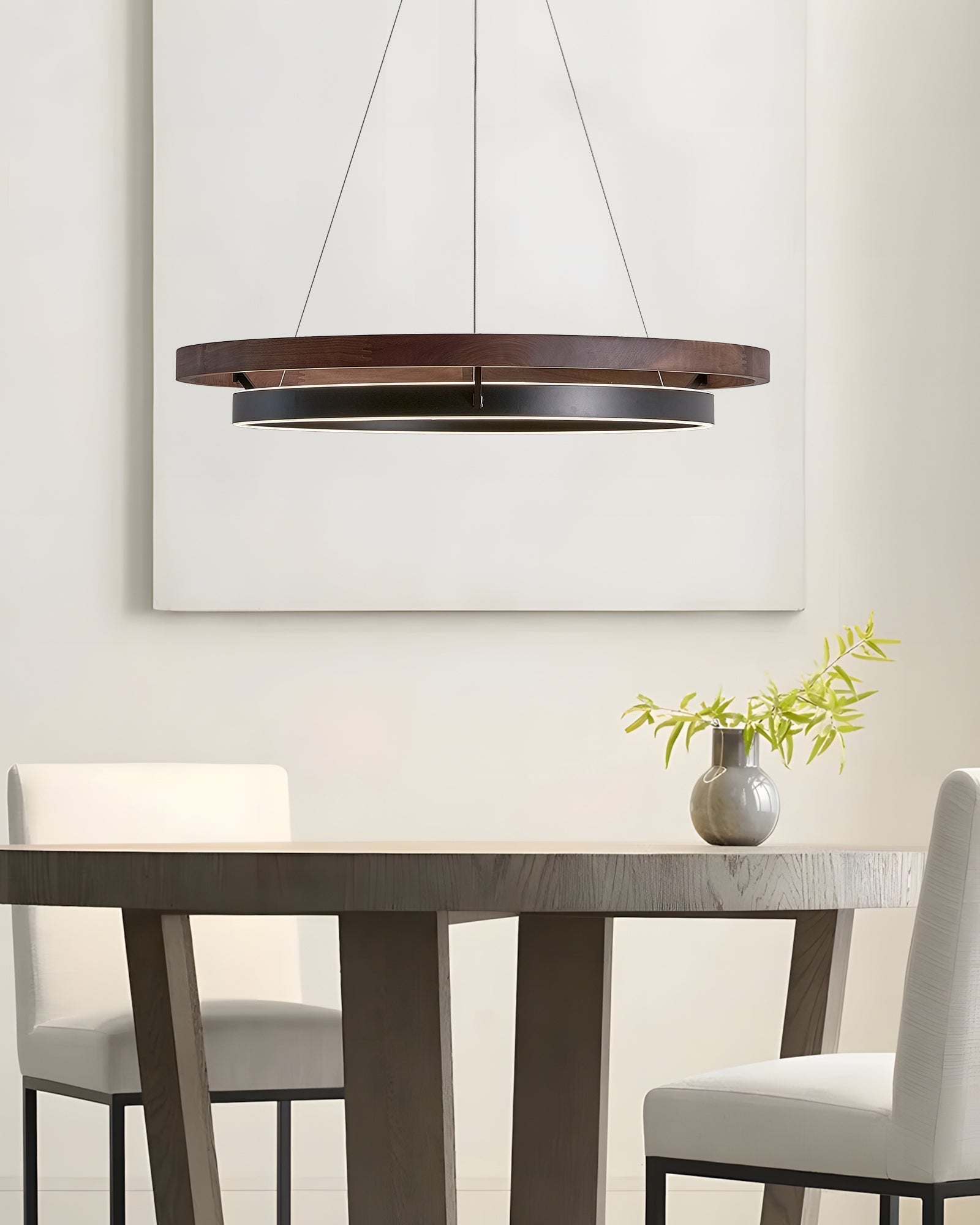 Pendant Light Wood Ring 60.0 cm (23.6") LED Dining Room Adjustable Hanging Ceiling Chandelier Modern Farmhouse Kitchen Island | Thomler