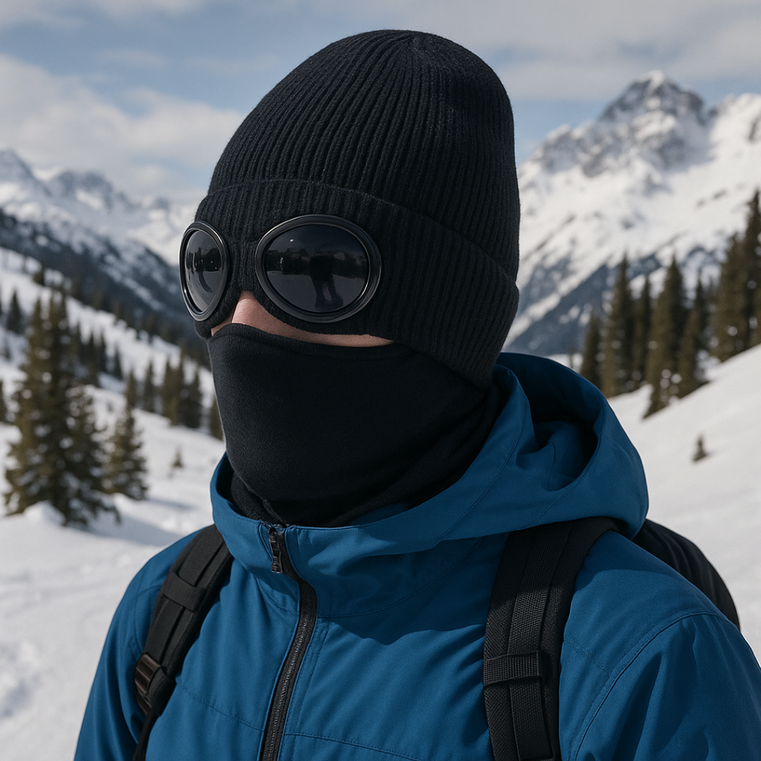 Knit Beanie with Flip-Down Goggles – Windproof Winter Hat for Outdoor Activities | Thomler