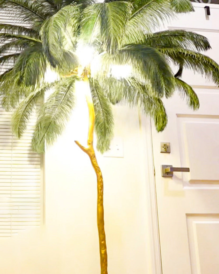 Floor Lamp Feather Shade 160.0 cm White Living Room Bedroom Palm Tree Standing Light Tropical Ambient Lighting | Thomler