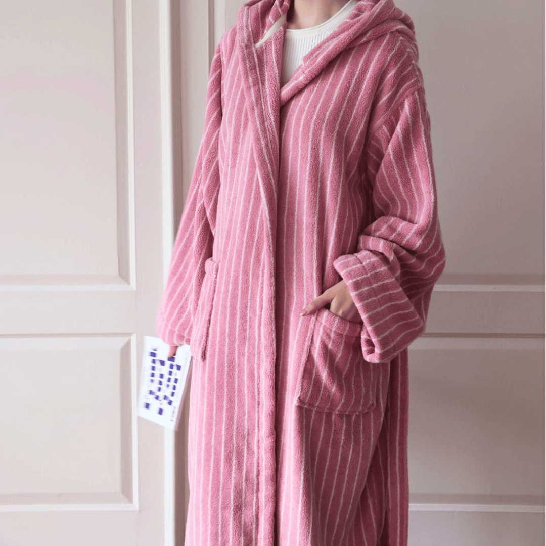 Heavyweight Striped Jacquard Organic Cotton Spa Bathrobe for Women & Men | Thomler