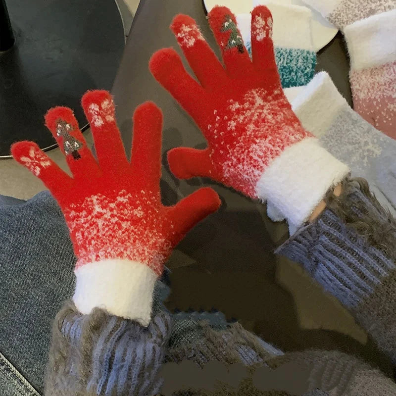 Convertible Mitten Gloves with Fold-Back Finger Covers – Plush Fleece Winter Hand Warmers for Women & Teens – Holiday Embroidered Design | Thomler