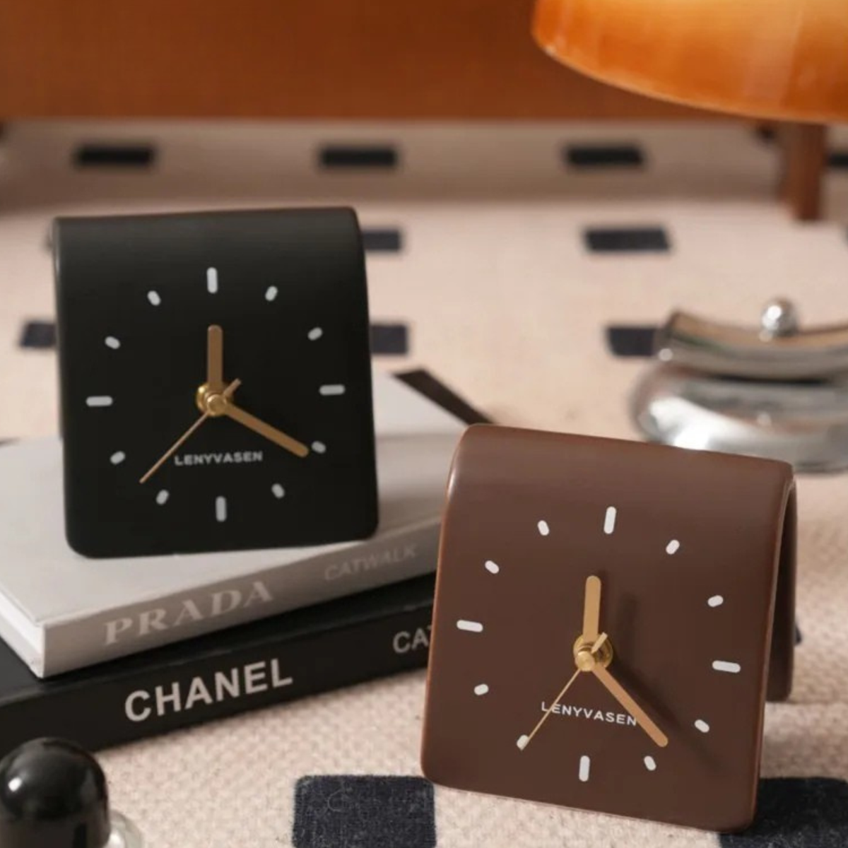 Square Ceramic Tabletop Clock Silent Movement Home Décor Analog Display Non-Ticking for Desk Nightstand Bedroom Office | Thomler