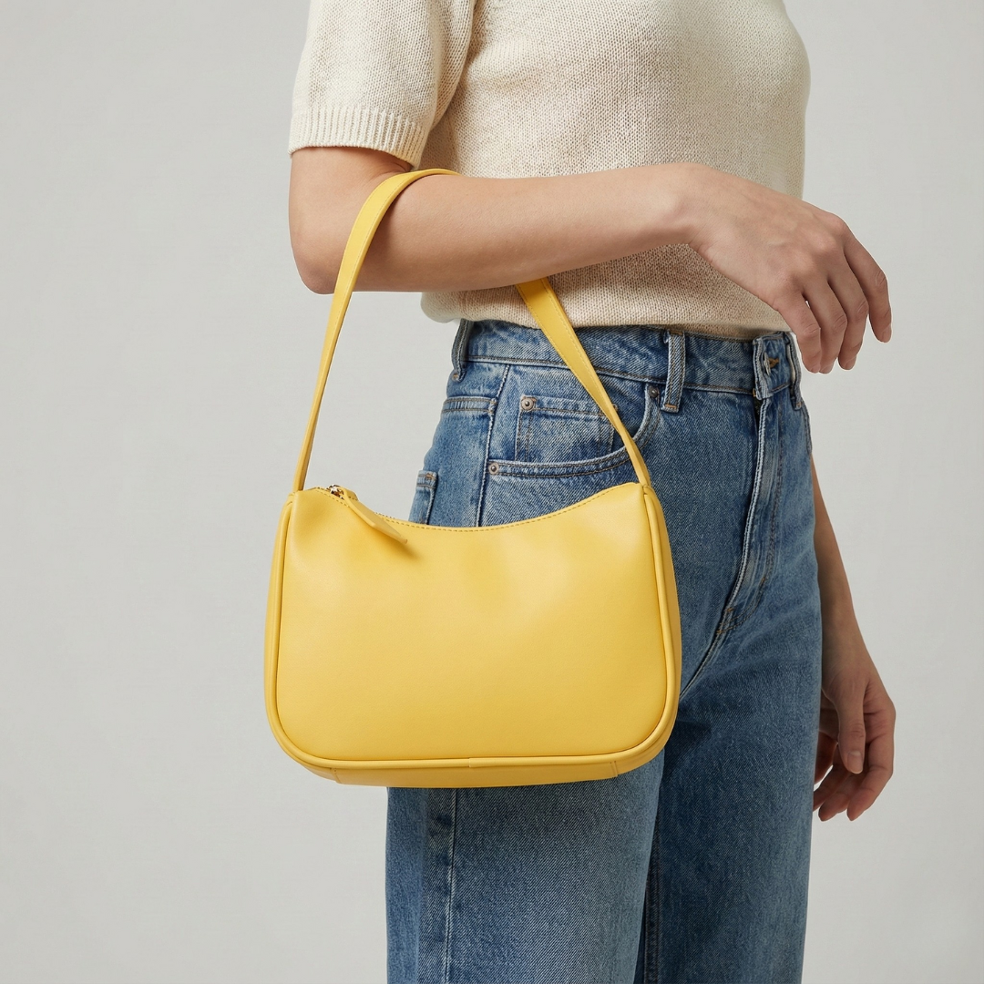 Structured Baguette Shoulder Bag – Compact Vegan Leather Crossbody with Secure Zip Closure | Thomler