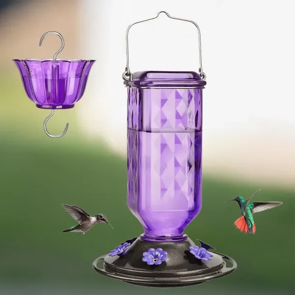 Glass Hummingbird Feeder with 6 Feeding Ports & Ant Moat – 24 fl oz Capacity for Backyard Birds | Thomler