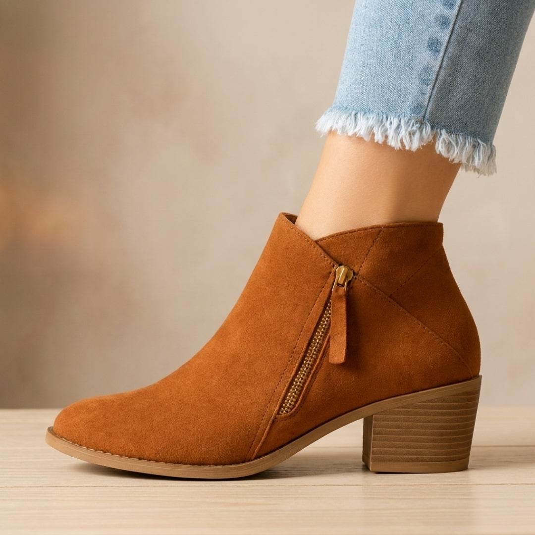 Women's Pointed-Toe Ankle Boots with Block Heel – Side Zip Bootie for Work, Casual & Evening Wear | Thomler