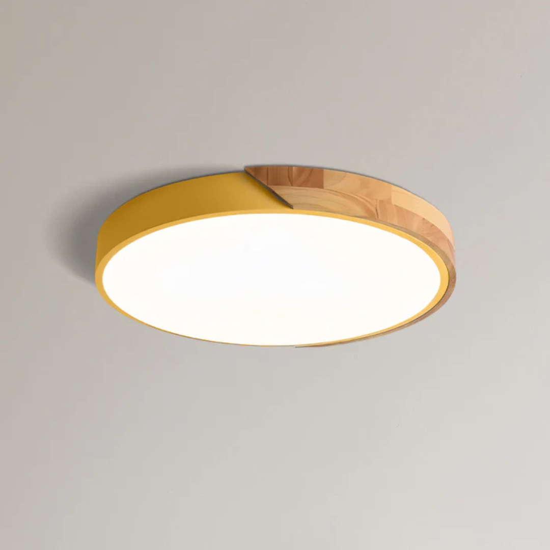 Round Wood Ceiling Light Fixture | Modern Scandinavian LED Flush Mount for Bedroom Living Room Kitchen | Thomler