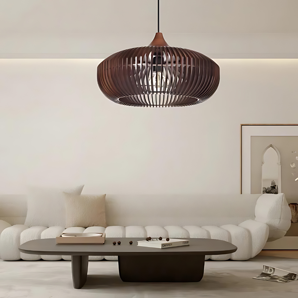 Pendant Light Wood 16.9 in Japandi Natural Dining Room Kitchen Island Hanging Ceiling Lamp Minimalist Scandinavian Modern | Thomler