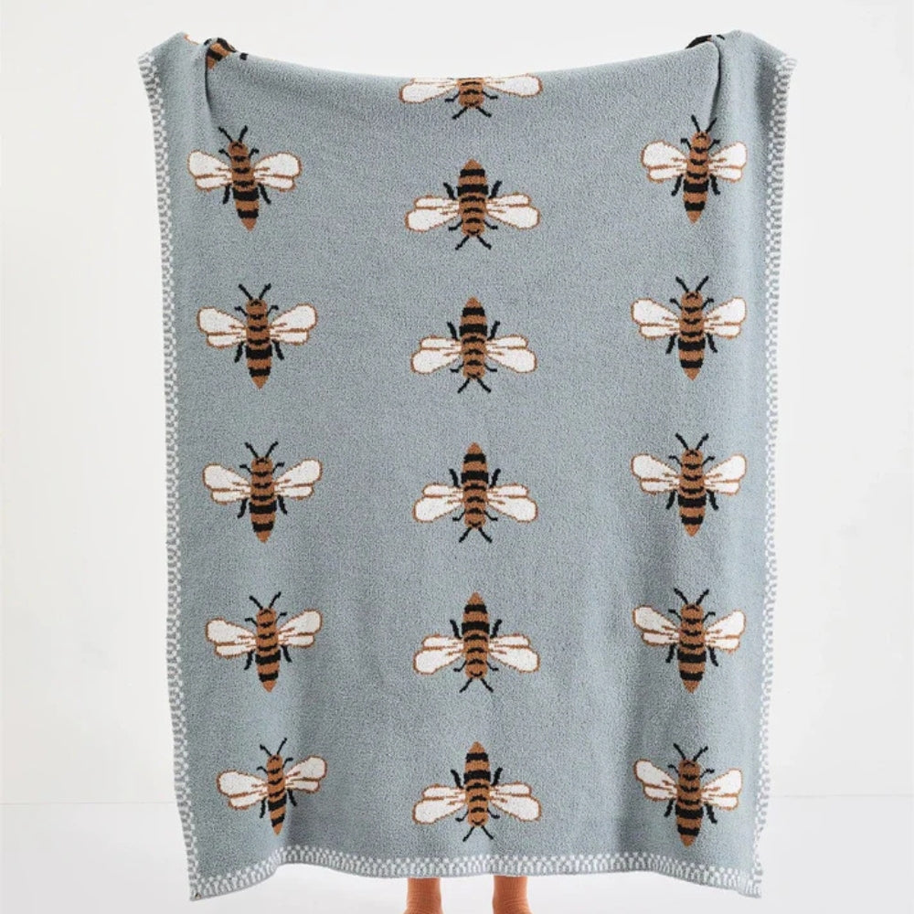 Honeybee Jacquard Knit Throw Blanket – Lightweight Microfiber for Couch, Bed & Travel – 51×63 Inch | Thomler