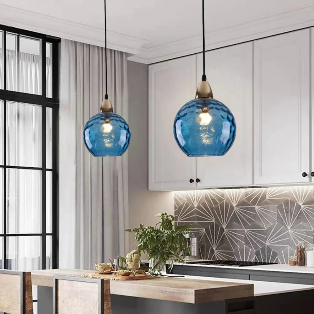 Pendant Light Ripple Glass 7.9 in Sphere Adjustable Dining Room Kitchen Hanging Ceiling Lamp Modern Nordic Minimalist Fixture | Thomler