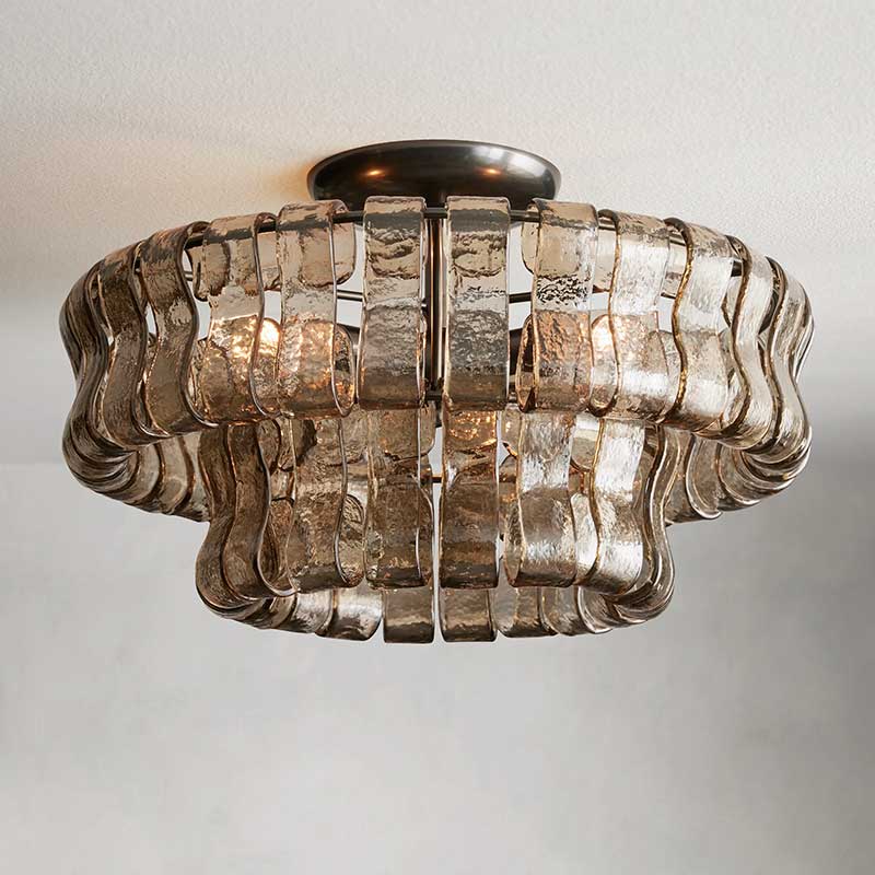 Textured Glass Flush Mount Ceiling Light 18-Inch Brass Finish 3-Light Modern Fixture for Living Room Bedroom Dining Room Entryway | Thomler