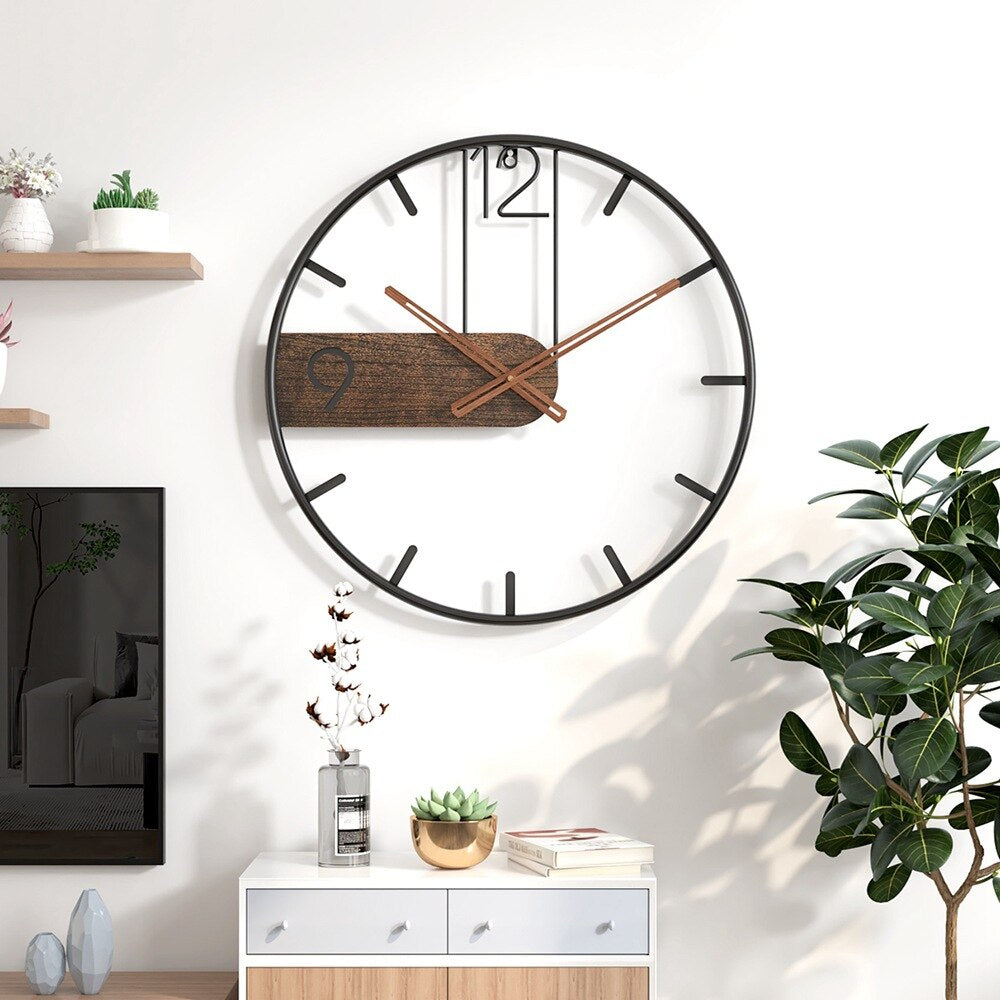 Quiet Wood & Metal Wall Clock | Round Timepiece 16-20 Inch | Battery Operated Silent Sweep for Bedroom Office Kitchen Living Room Decor | Thomler