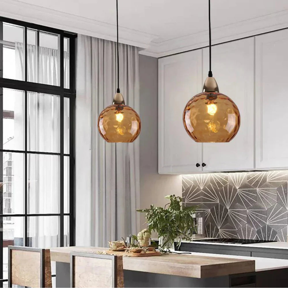 Pendant Light Ripple Glass 7.9 in Sphere Adjustable Dining Room Kitchen Hanging Ceiling Lamp Modern Nordic Minimalist Fixture | Thomler