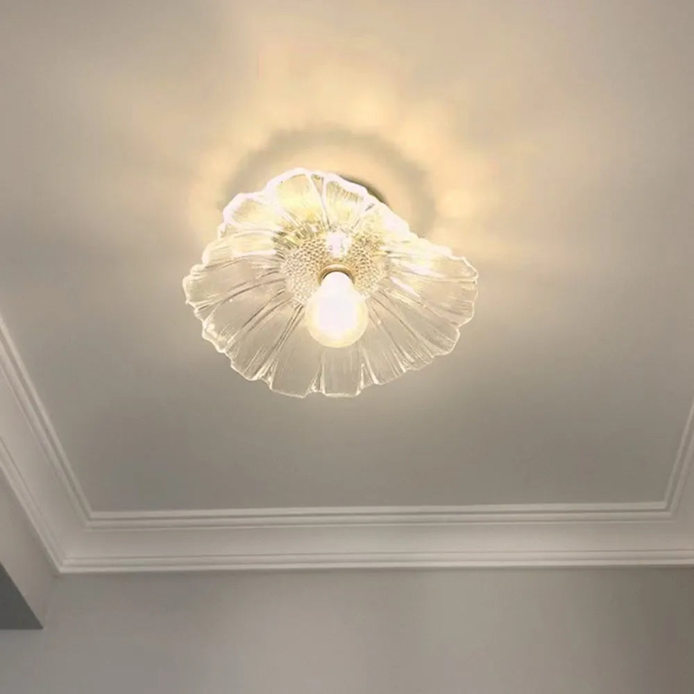 Floral Glass Pendant or Flush Mount Light – Vintage Brass Accent Fixture for Dining Room, Bedroom | Thomler