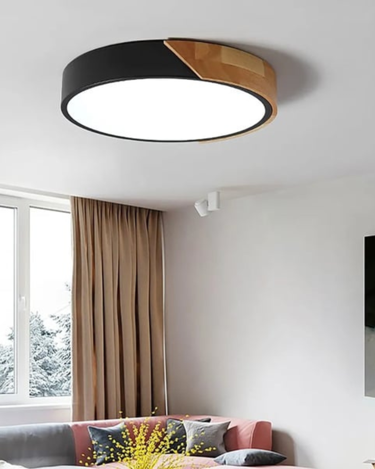 Moderne ronde plafondlamp met houtaccent en LED verlichting – minimalistische designlamp in 23 30 40 50 en 60 cm | Sansoti