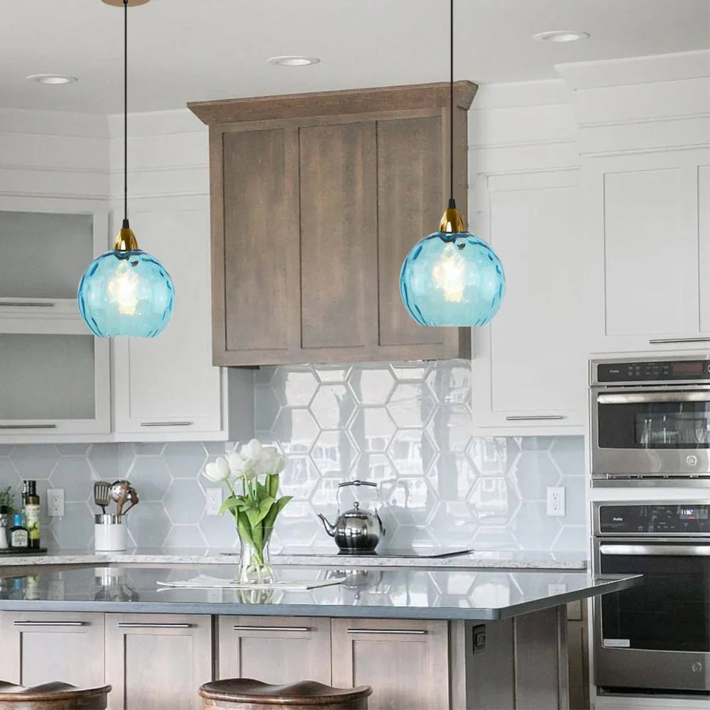 Pendant Light Ripple Glass 7.9 in Sphere Adjustable Dining Room Kitchen Hanging Ceiling Lamp Modern Nordic Minimalist Fixture | Thomler
