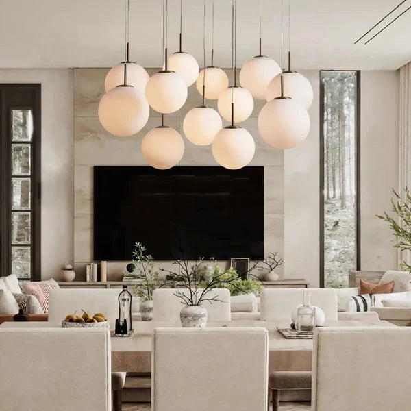 Adjustable Multi-Globe LED Spiral Chandelier 20-43 in Diameter Crackle or Matte Glass Brass Finish for Entryway & Dining Room | Thomler