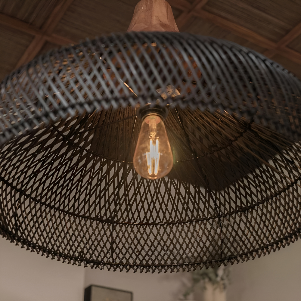 Pendant Light Rattan Woven 23.6 in Natural Dining Room Kitchen Island Hanging Ceiling Lamp Boho Farmhouse Lighting | Thomler