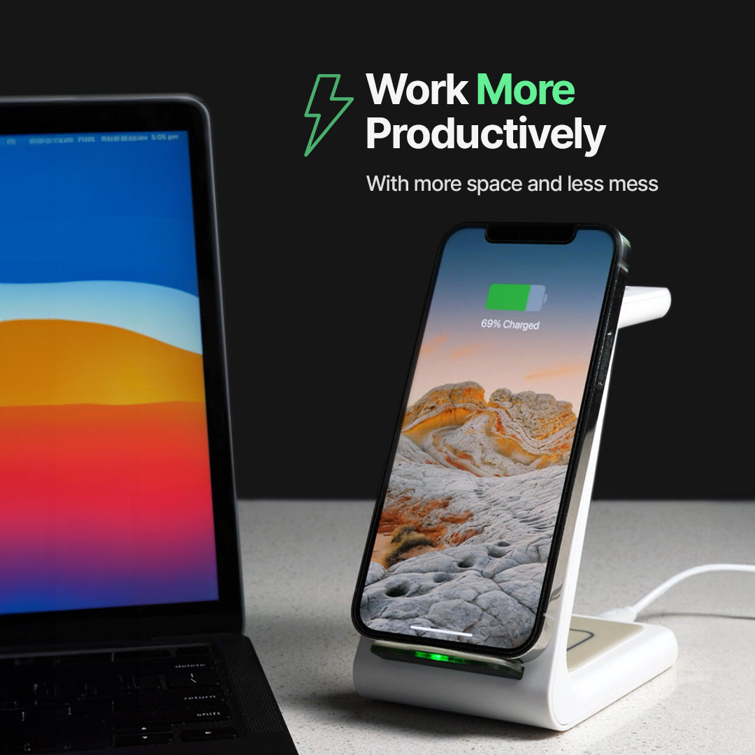 Multi-Device Qi Charging Dock – Power Up to 3 Gadgets Simultaneously | Fast 15W Wireless Charger for Phone, Watch & Earbuds | Thomler