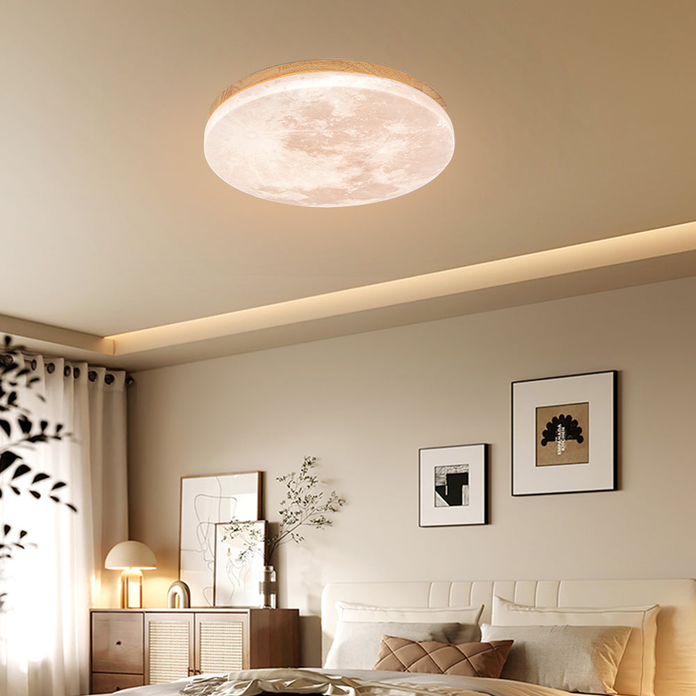 Ceiling Lamp Wood Acrylic 48.0 cm Moon Design Bedroom Living Room Flush Mount Ambient LED Light | Thomler