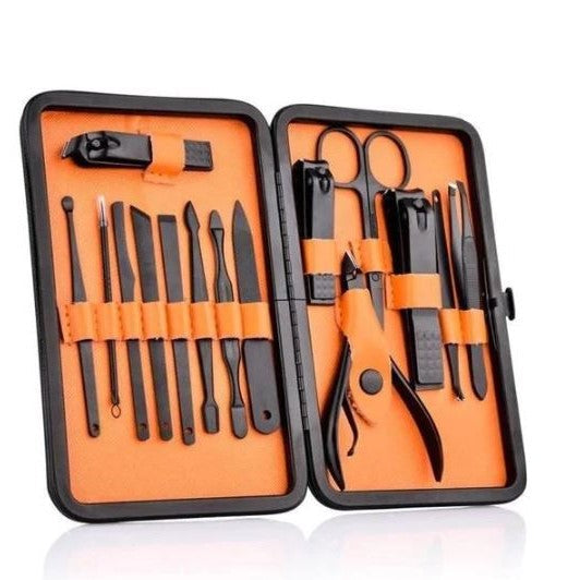 Stainless Steel Nail Care Kit 15-Piece with Portable Travel Pouch for Manicure Pedicure Grooming at Home or on the Go | Thomler