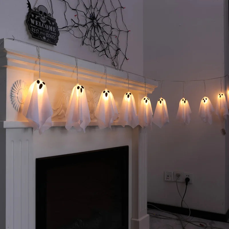 LED Ghost String Lights – Battery or Plug-In Illuminated Hanging Spirits for Spooky Indoor & Outdoor Halloween Decoration | Thomler