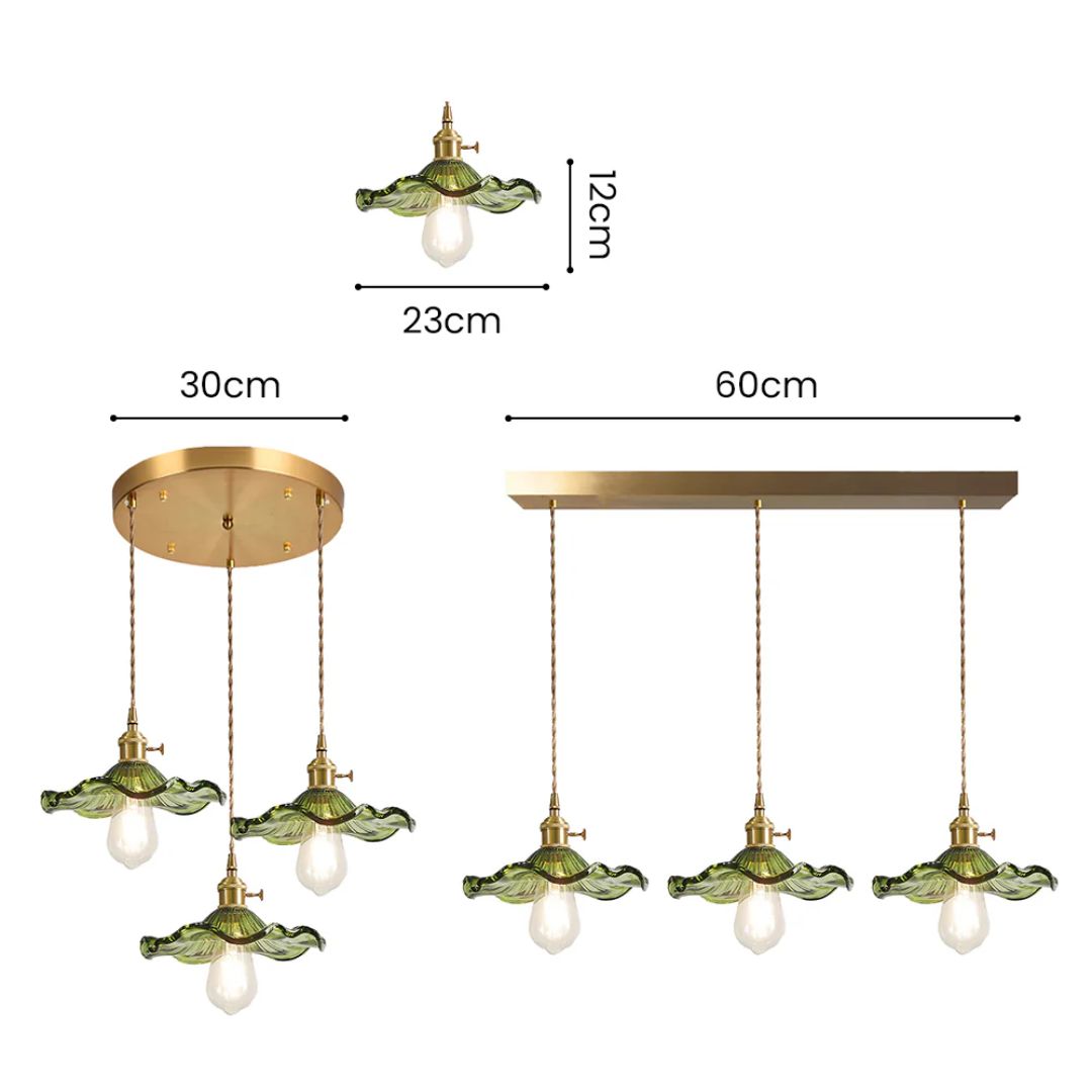 Pendant Light Glass Brass Flower Shade 23.0 cm Green Dining Room Bedroom Hanging Ceiling Lamp Retro Vintage Decorative | Thomler