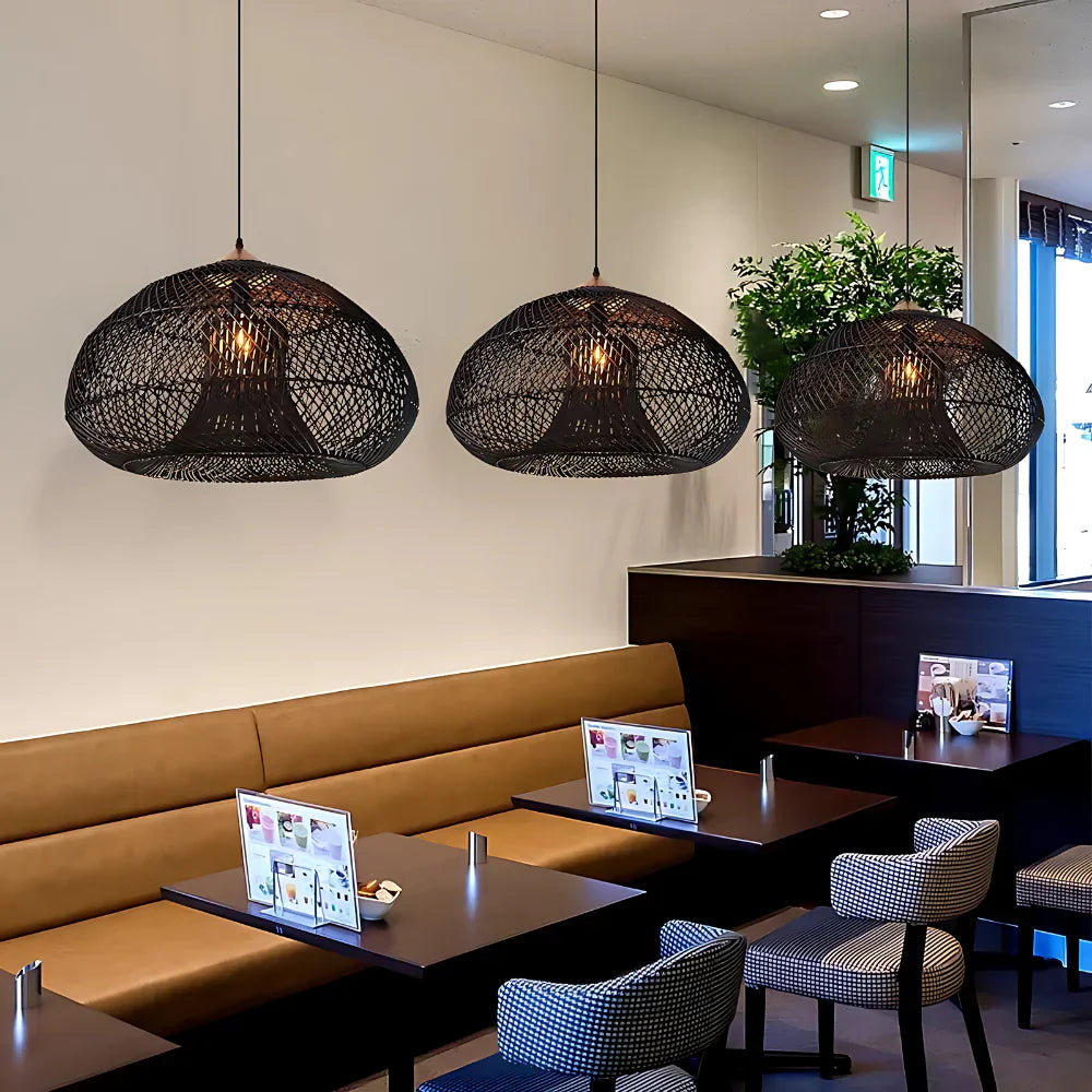 Pendant Light Rattan Handwoven E26 Boho Dining Room Kitchen Island Hanging Ceiling Fixture | Thomler