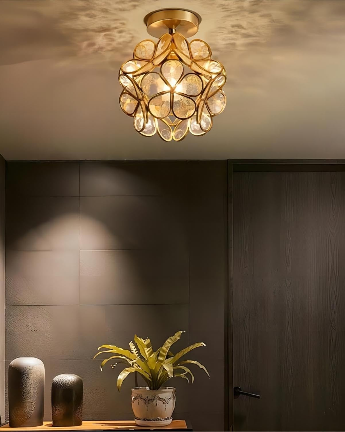 Ceiling Lamp Acrylic 20.0 cm (7.9") Gold Hallway Bedroom LED Floral Flush Mount Light Fixture | Thomler