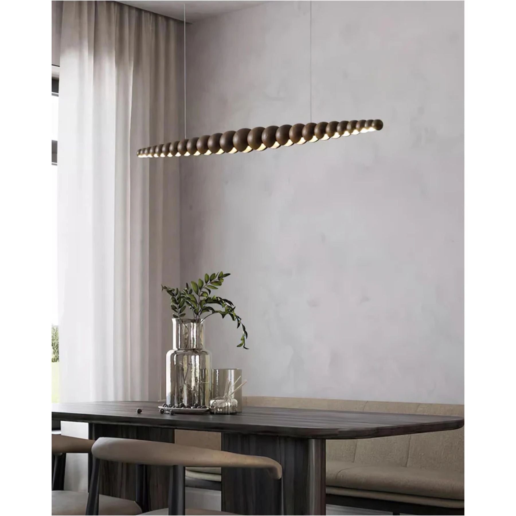 Pendant Light Wood Metal LED Warm White Adjustable Dining Table Kitchen Island Linear Hanging Ceiling Lamp Scandinavian Modern | Thomler