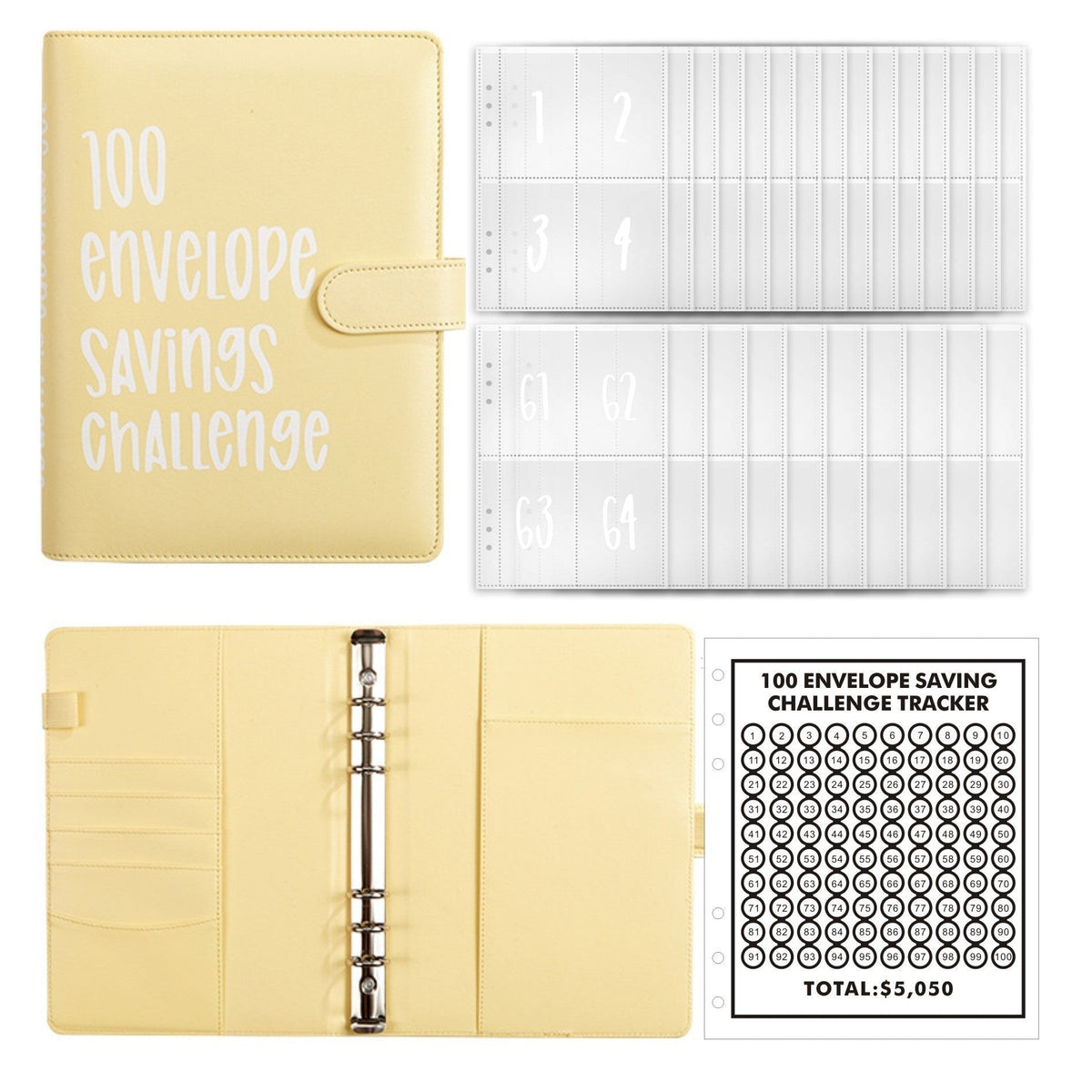 100-Envelope Money Saving Binder with Cash Envelopes for Budget Tracking & Financial Goals | PU Leather Organizer for Home Finance | Thomler