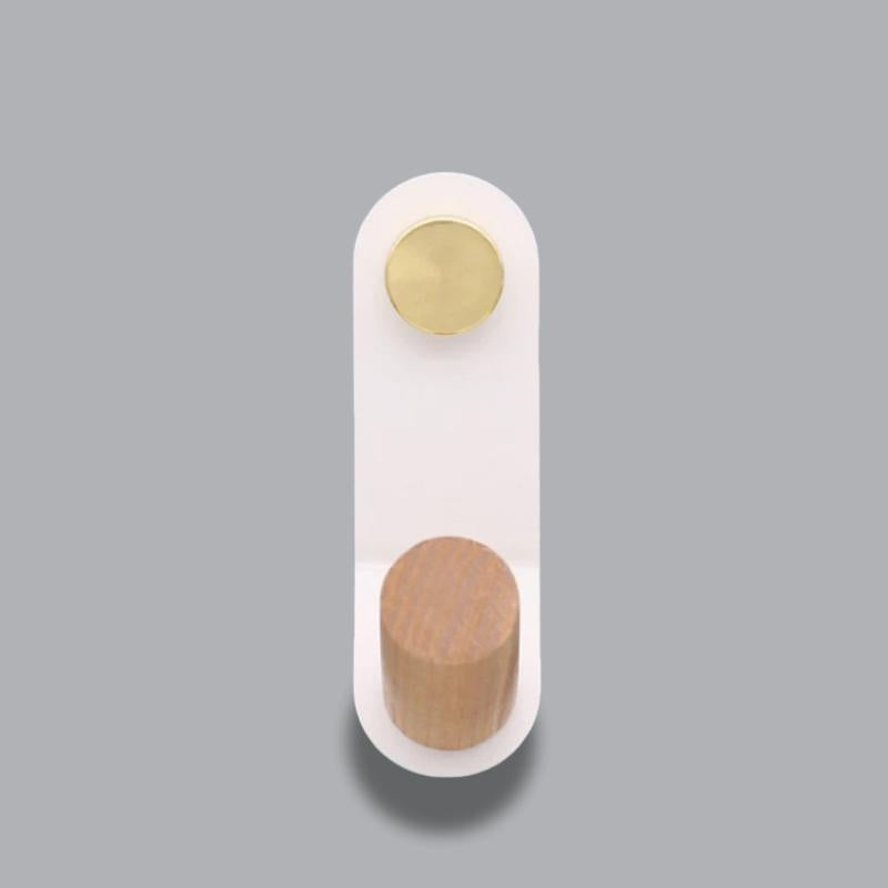 Minimalist Pastel Wall Hook Oak Wood Brass Accent Scandinavian Home Storage | Thomler