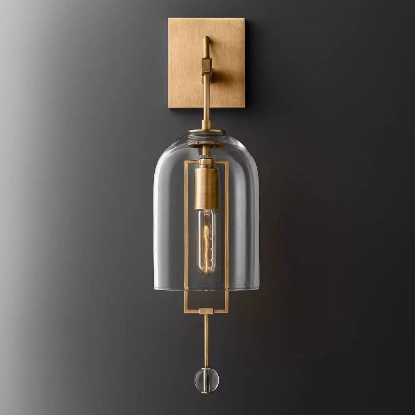 Modern Glass Globe Wall Light with Geometric Frame – Vintage Brass, Bronze & Satin Nickel – 23 or 29 Inch Height – Sculptural Sconce for | Thomler