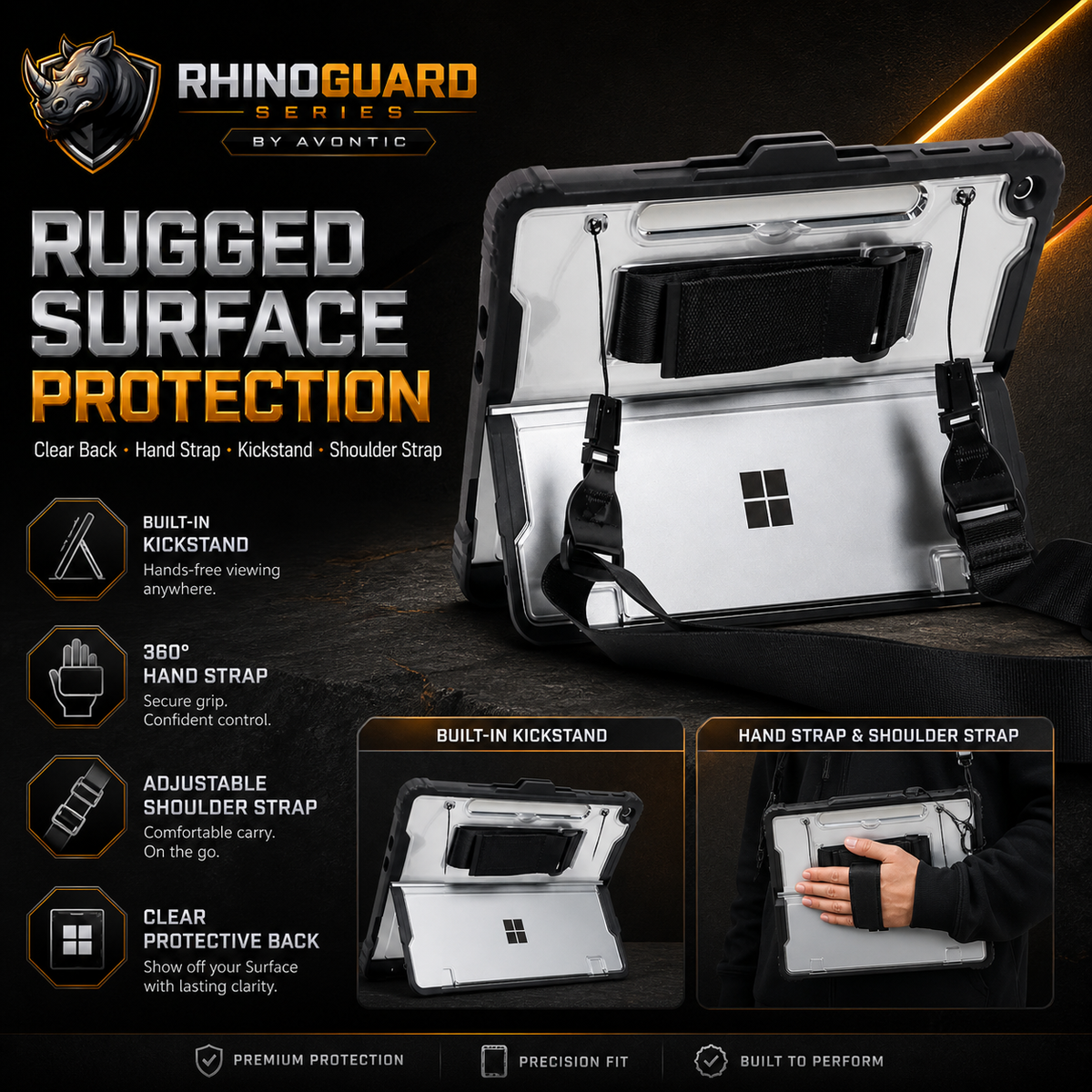 Rugged Protective Case for Microsoft Surface Pro & Go — Fitted Shell with Optional Shoulder Strap | Thomler